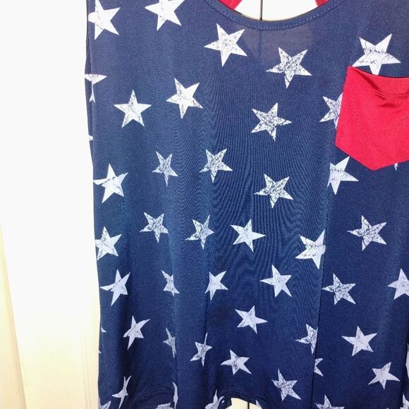 Navy Star Print Tank Top with Red Accents - Picture 3 of 7
